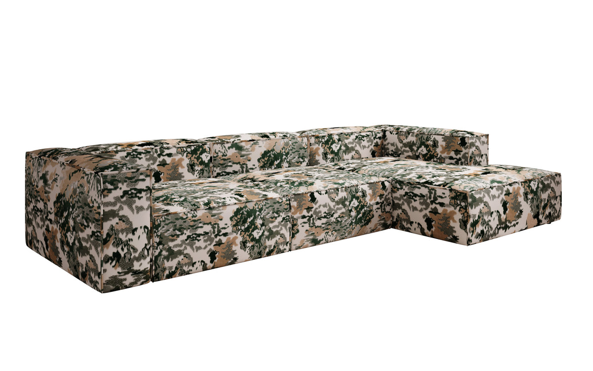 Designer corner sofa Lesley - jacquard with watercolor pattern