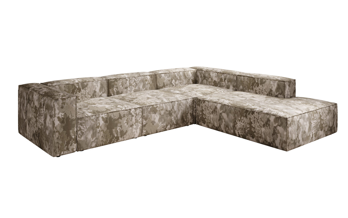 Designer corner sofa Lesley with long ottoman - jacquard with watercolor pattern