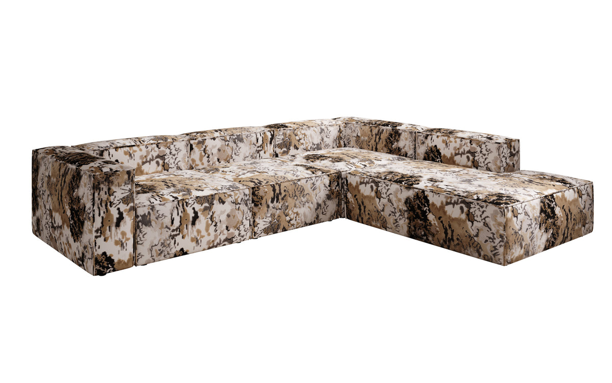 Designer corner sofa Lesley with long ottoman - jacquard with watercolor pattern