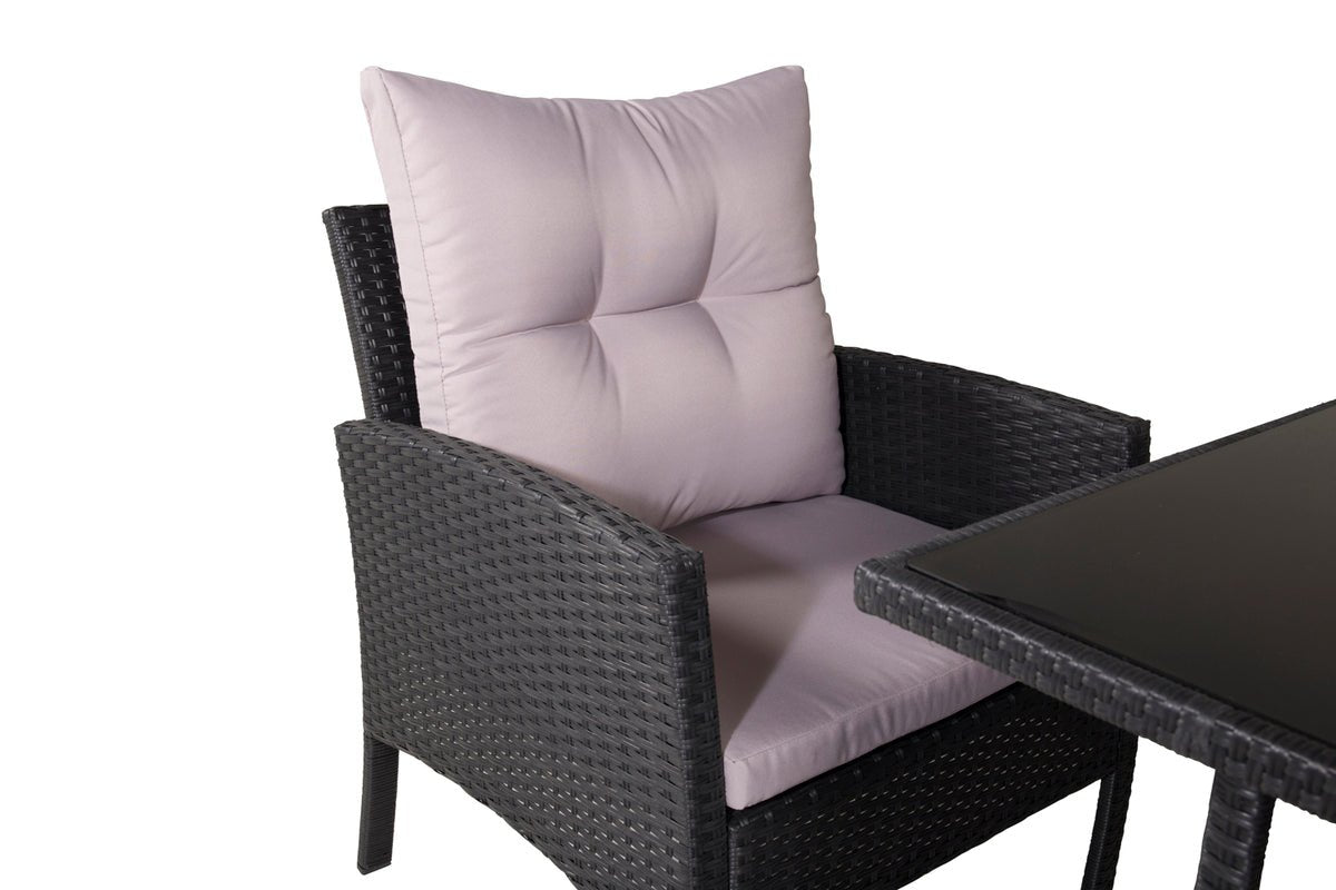 Loungeset Ruby - aus schwarzem Rattan mit grauen Kissen