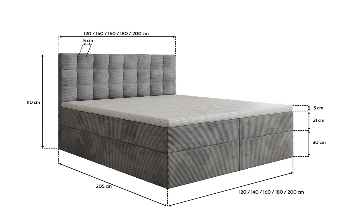 Como box spring bed in corduroy with storage