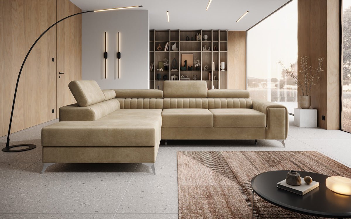 Designer Sofa Aurea L with Sleeping and Folding Function in Velvet
