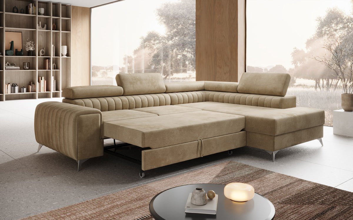 Designer Sofa Aurea L with Sleeping and Folding Function in Velvet