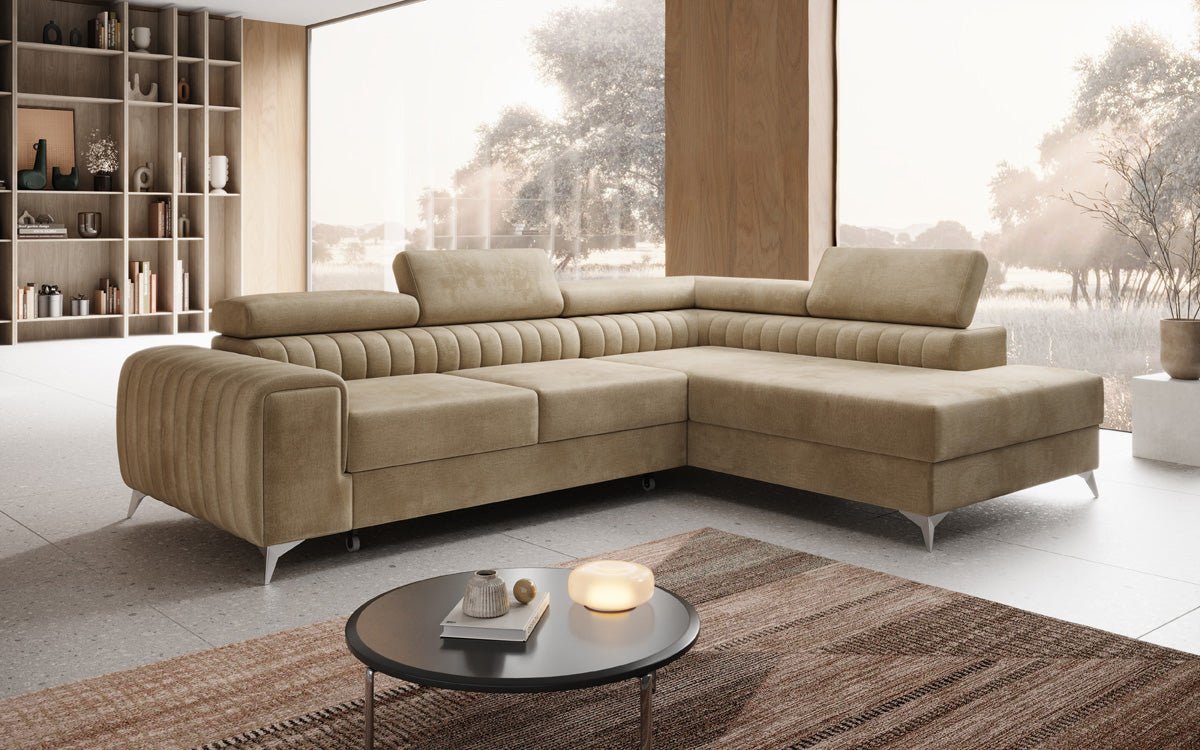 Designer Sofa Aurea L with Sleeping and Folding Function in Velvet