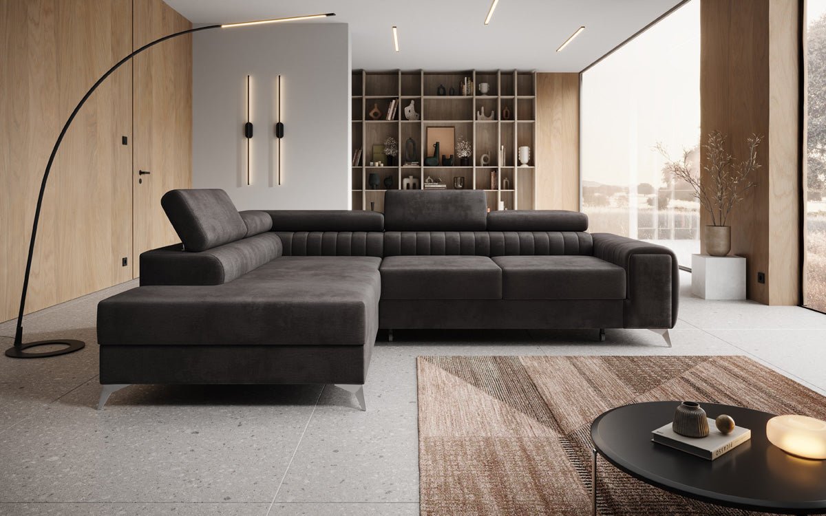 Designer Sofa Aurea L with Sleeping and Folding Function in Velvet