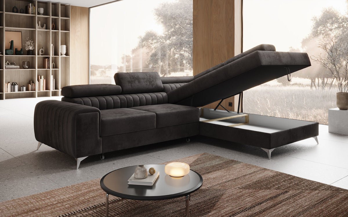 Designer Sofa Aurea L with Sleeping and Folding Function in Velvet