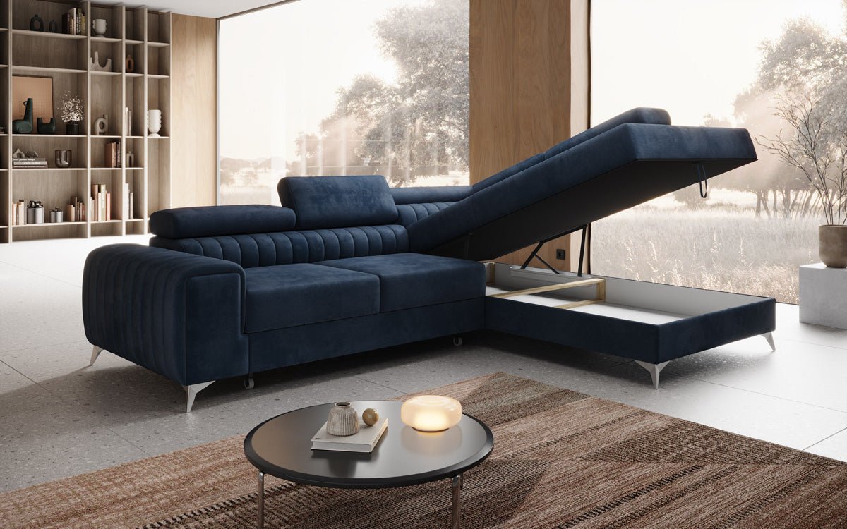 Designer Sofa Aurea L with Sleeping and Folding Function in Velvet
