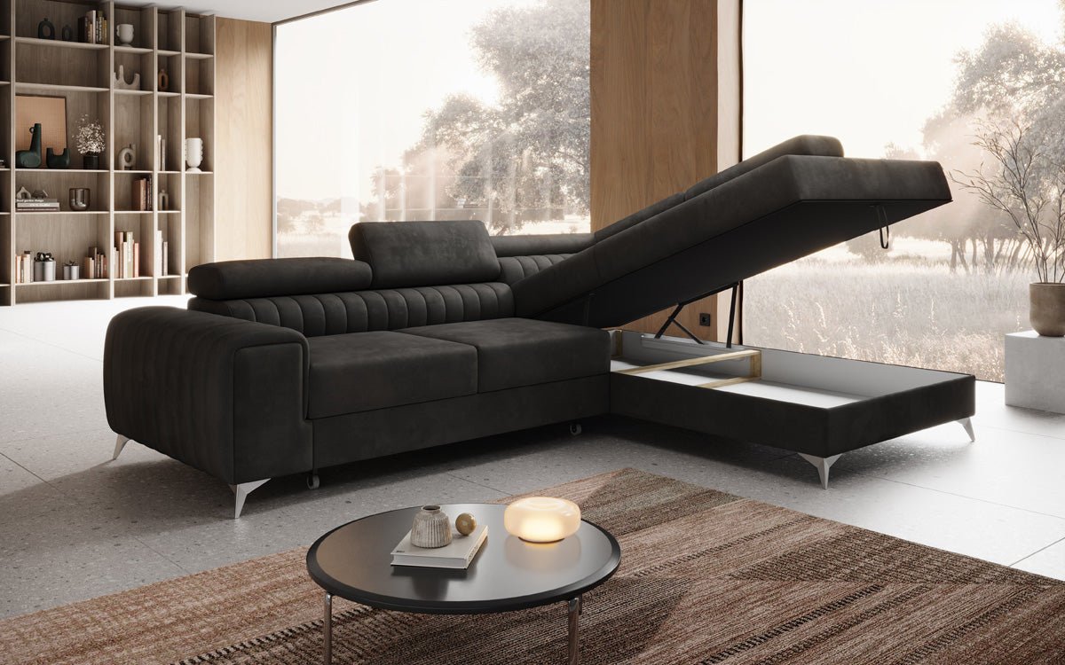 Designer Sofa Aurea L with Sleeping and Folding Function in Velvet