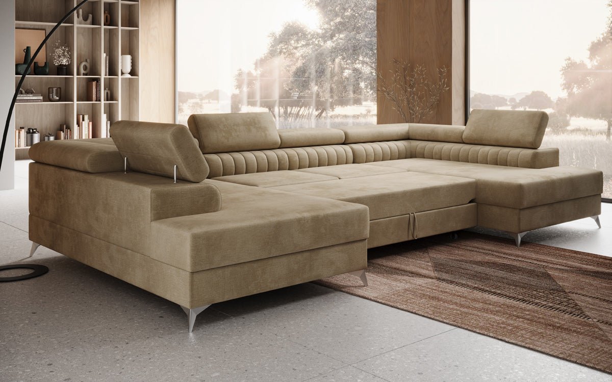 Designer Sofa Aurea U with Sleeping and Folding Function in Velvet