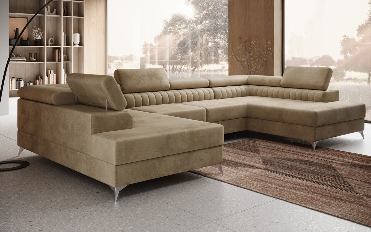 Designer Sofa Aurea U with Sleeping and Folding Function in Velvet