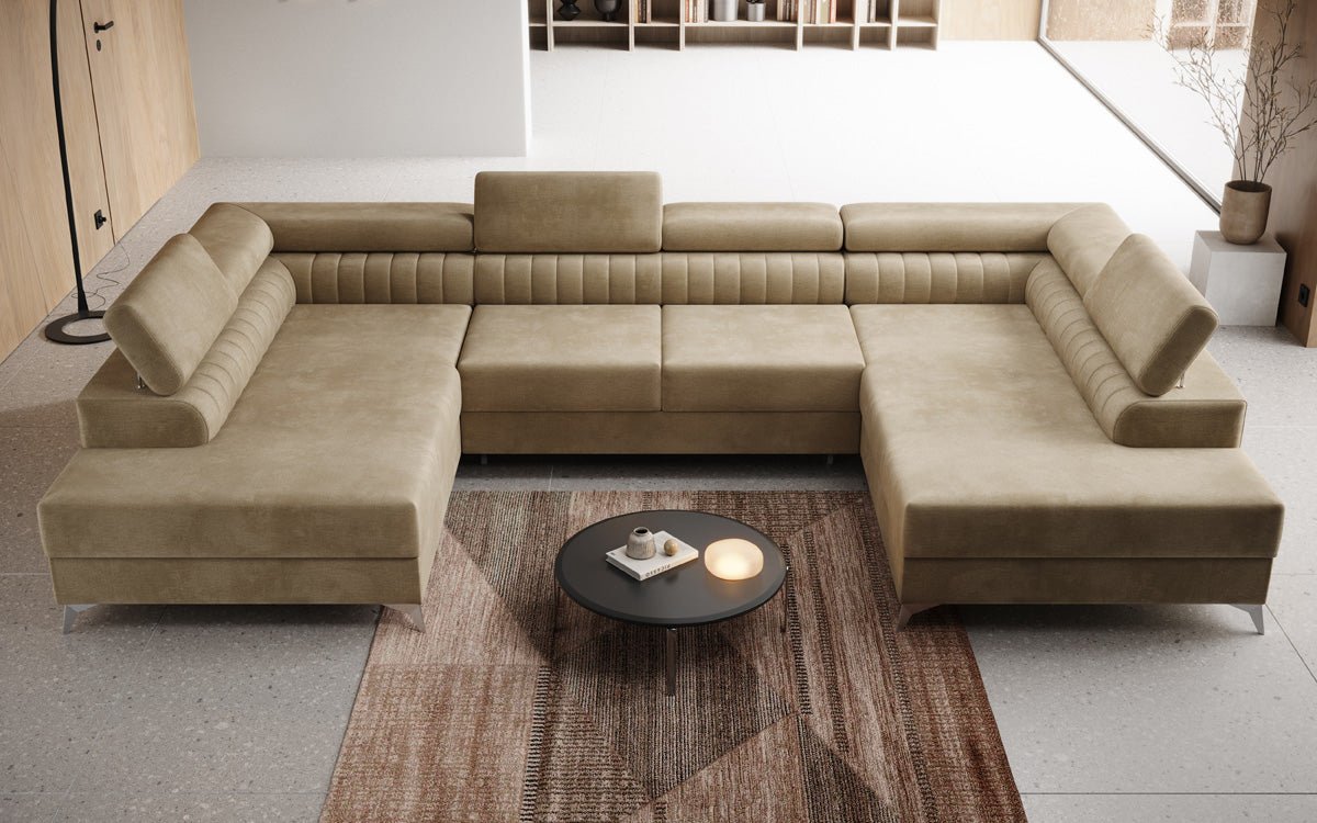 Designer Sofa Aurea U with Sleeping and Folding Function in Velvet