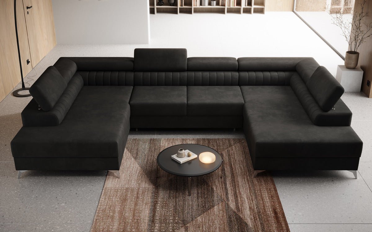 Designer Sofa Aurea U with Sleeping and Folding Function in Velvet