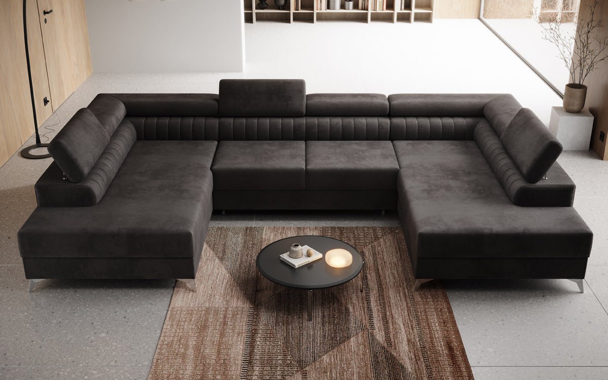 Designer Sofa Aurea U with Sleeping and Folding Function in Velvet