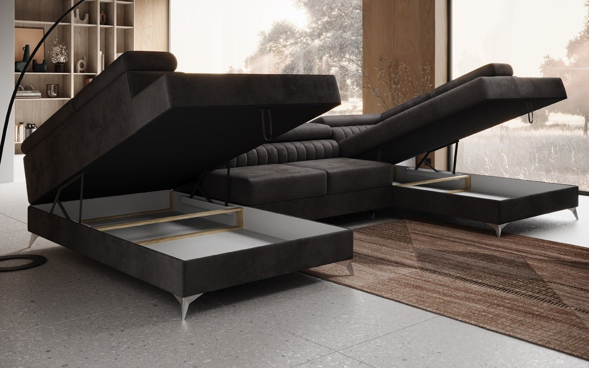 Designer Sofa Aurea U with Sleeping and Folding Function in Velvet