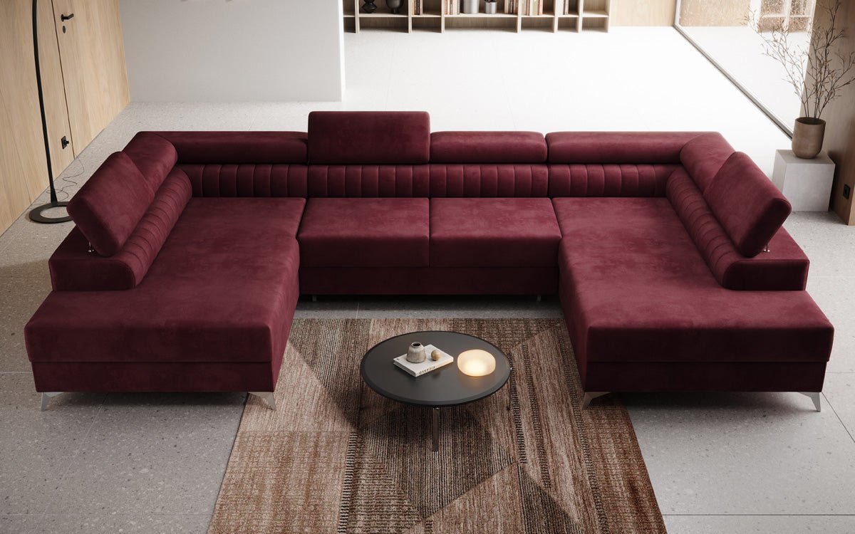 Designer Sofa Aurea U with Sleeping and Folding Function in Velvet