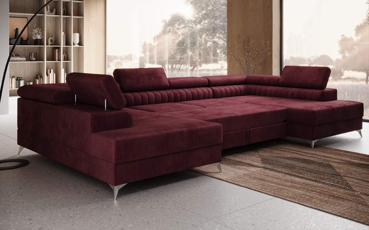 Designer Sofa Aurea U with Sleeping and Folding Function in Velvet