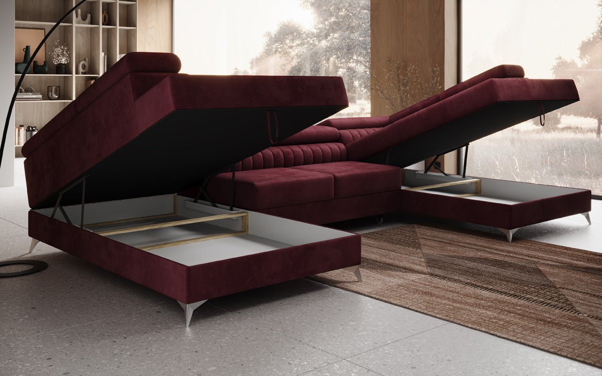 Designer Sofa Aurea U with Sleeping and Folding Function in Velvet