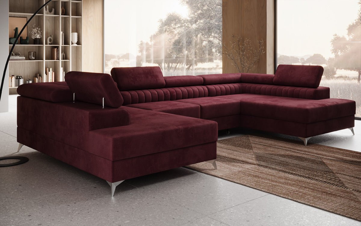 Designer Sofa Aurea U with Sleeping and Folding Function in Velvet