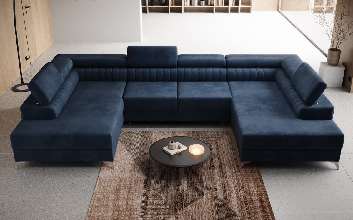 Designer Sofa Aurea U with Sleeping and Folding Function in Velvet