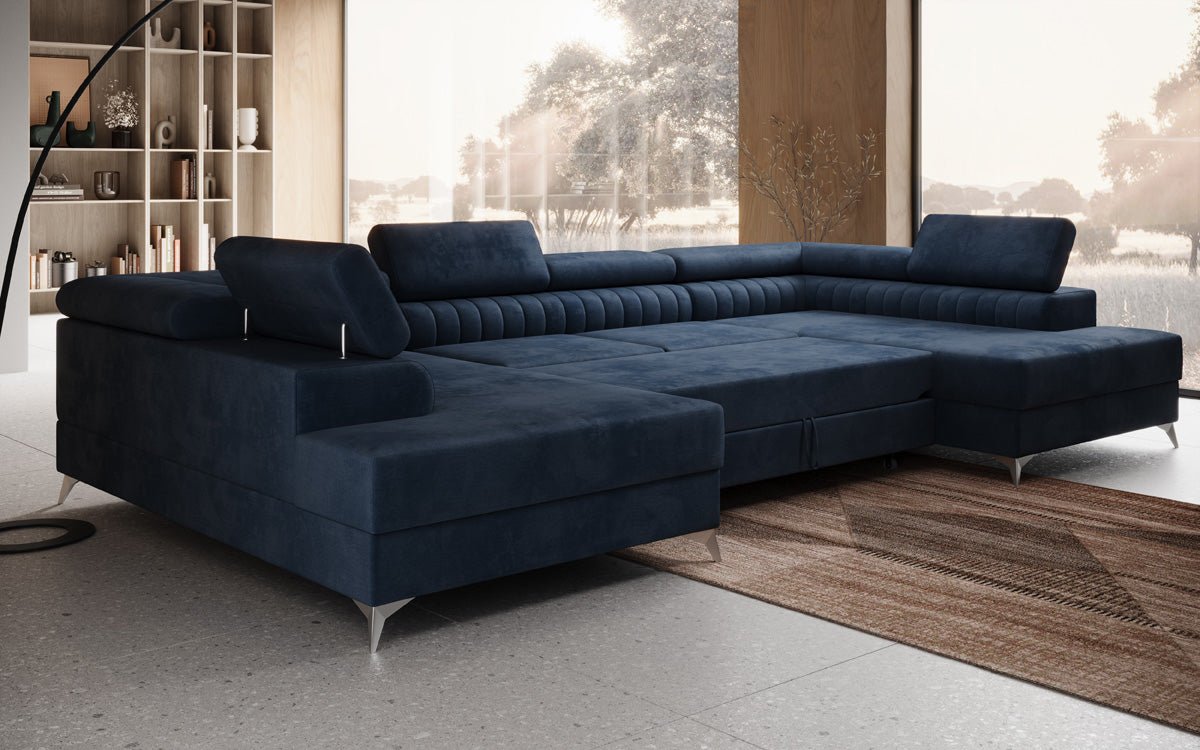 Designer Sofa Aurea U with Sleeping and Folding Function in Velvet