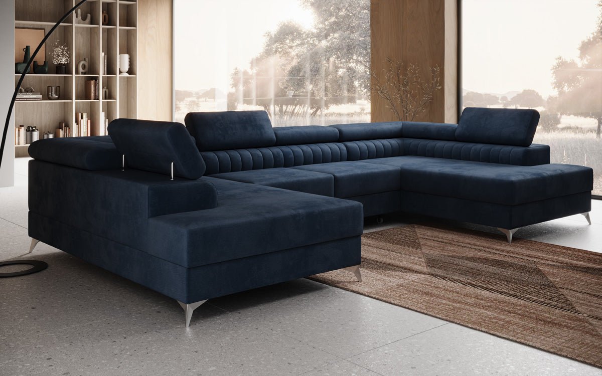Designer Sofa Aurea U with Sleeping and Folding Function in Velvet