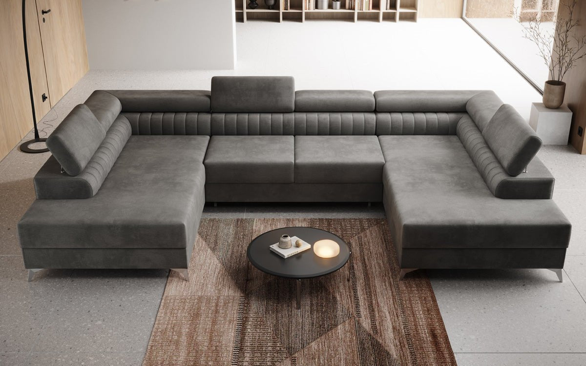 Designer Sofa Aurea U with Sleeping and Folding Function in Velvet