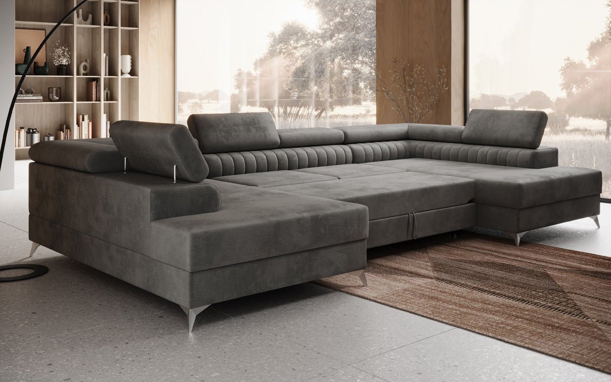 Designer Sofa Aurea U with Sleeping and Folding Function in Velvet