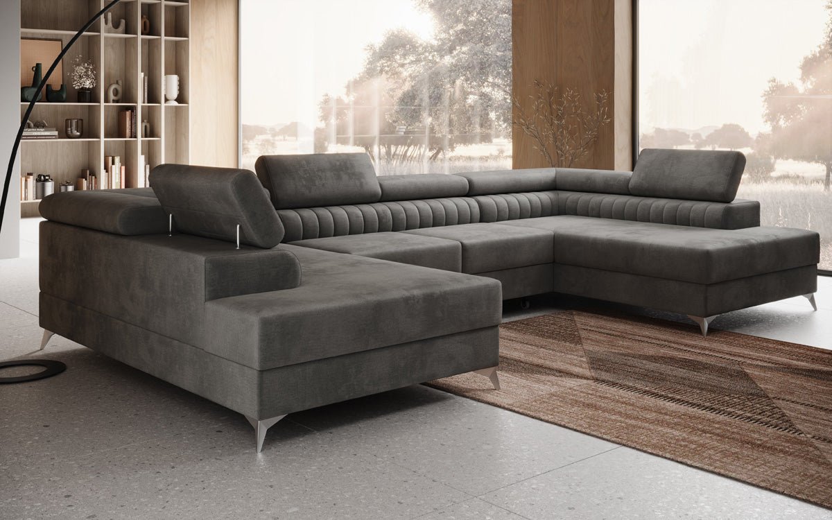 Designer Sofa Aurea U with Sleeping and Folding Function in Velvet