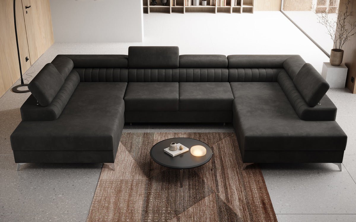 Designer Sofa Aurea U with Sleeping and Folding Function in Velvet