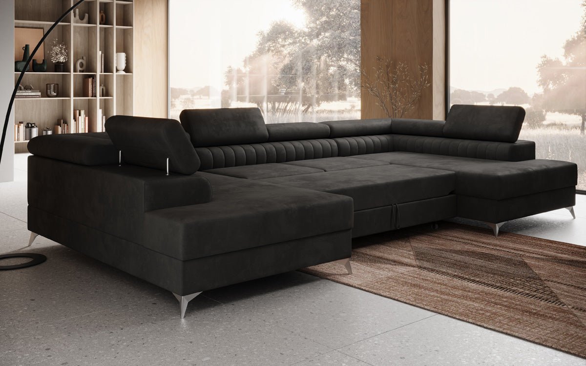 Designer Sofa Aurea U with Sleeping and Folding Function in Velvet