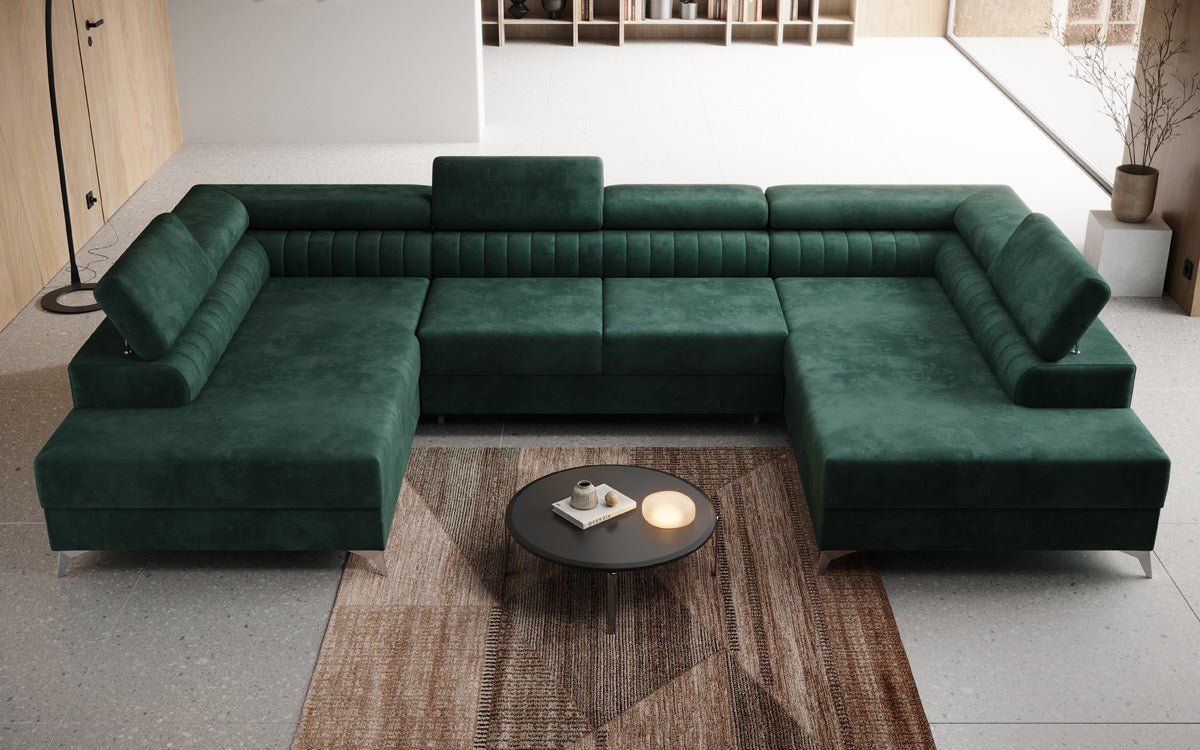 Designer Sofa Aurea U with Sleeping and Folding Function in Velvet