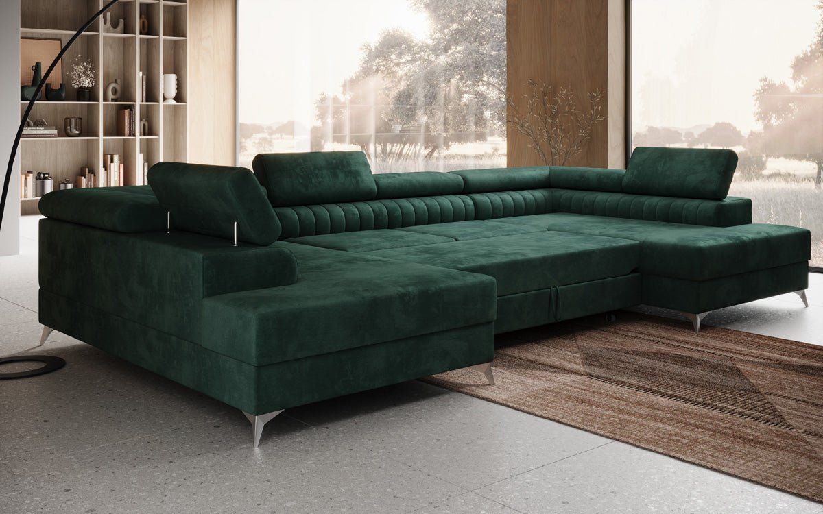 Designer Sofa Aurea U with Sleeping and Folding Function in Velvet