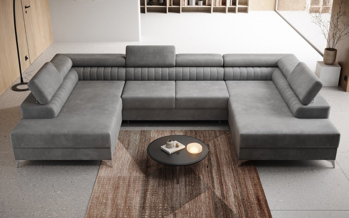 Designer Sofa Aurea U with Sleeping and Folding Function in Velvet