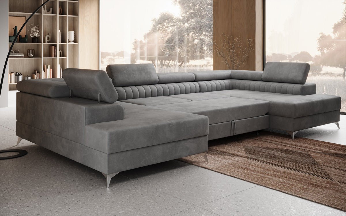 Designer Sofa Aurea U with Sleeping and Folding Function in Velvet