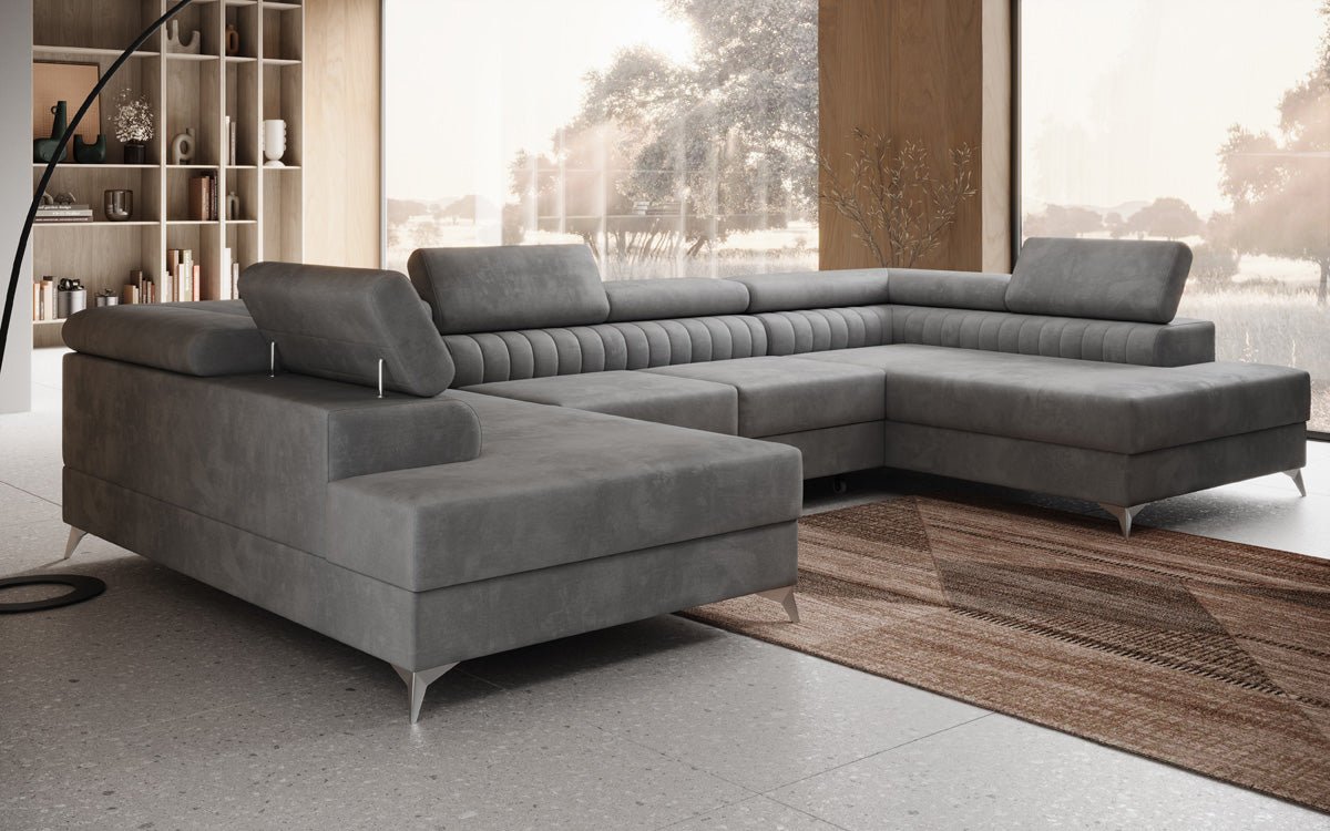 Designer Sofa Aurea U with Sleeping and Folding Function in Velvet