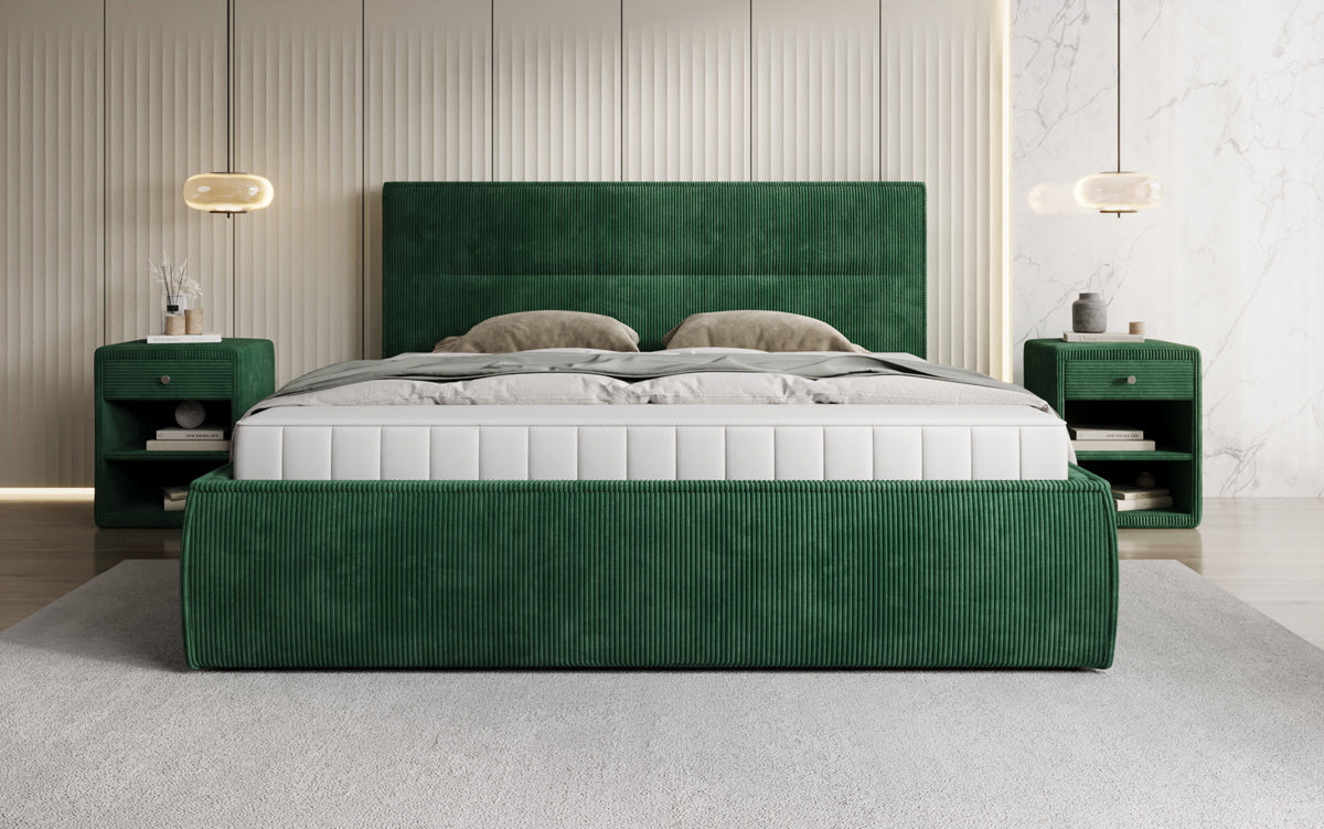 Designer upholstered bed Merry in Corduroy with storage