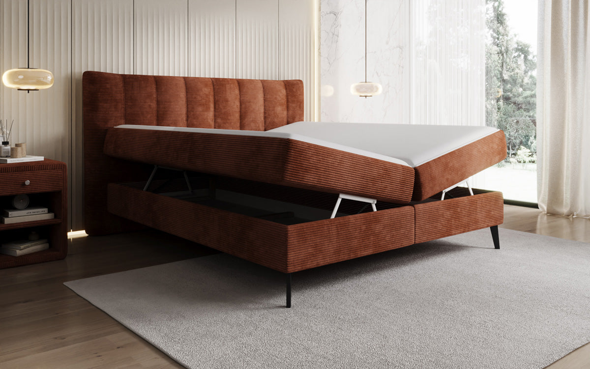 Boxspringbett Ines in Cord mit Stauraum