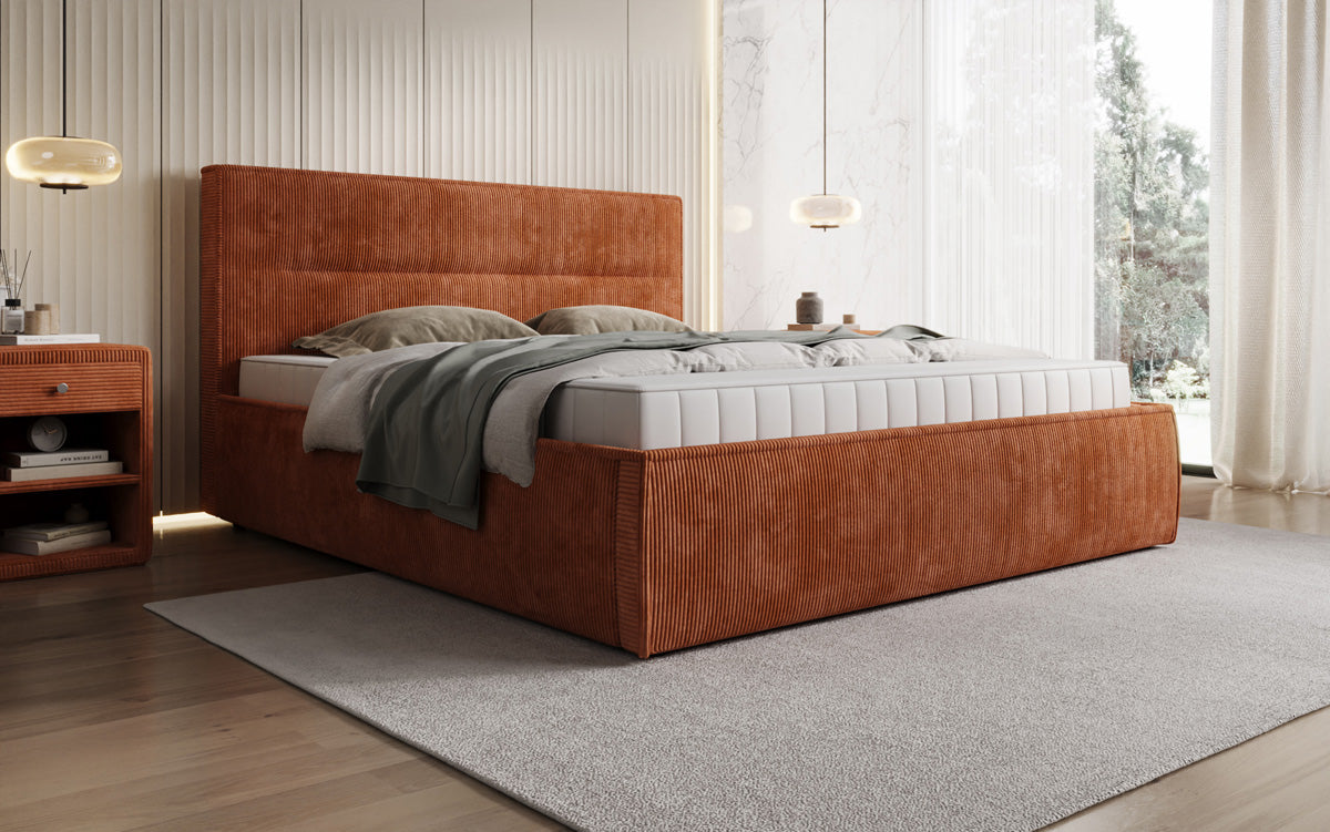 Designer upholstered bed Merry in Corduroy with storage