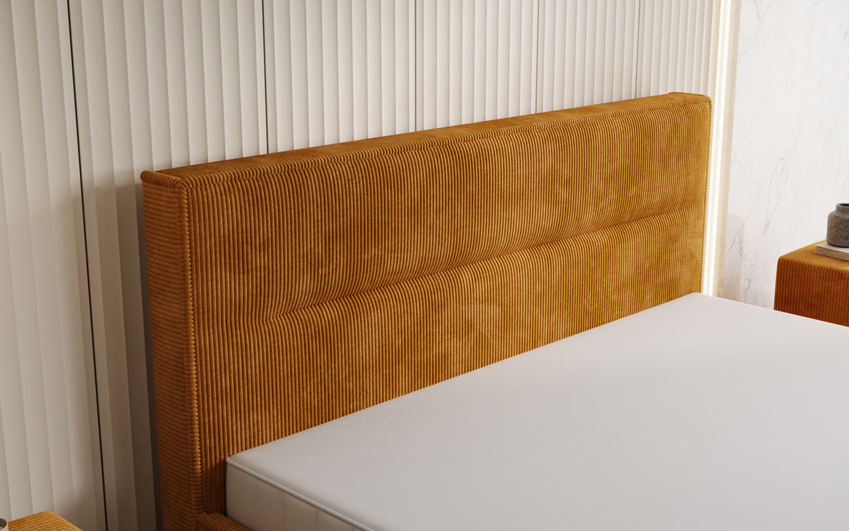 Designer upholstered bed Merry in Corduroy with storage