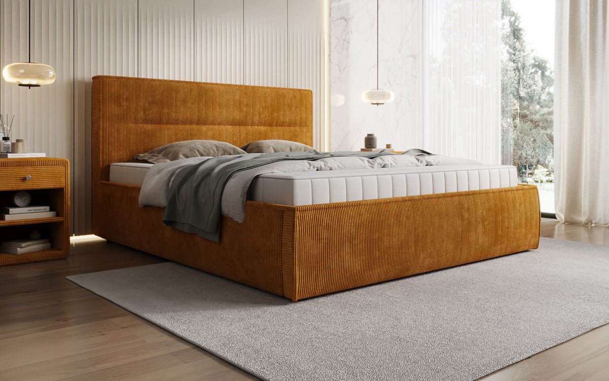 Designer upholstered bed Merry in Corduroy with storage