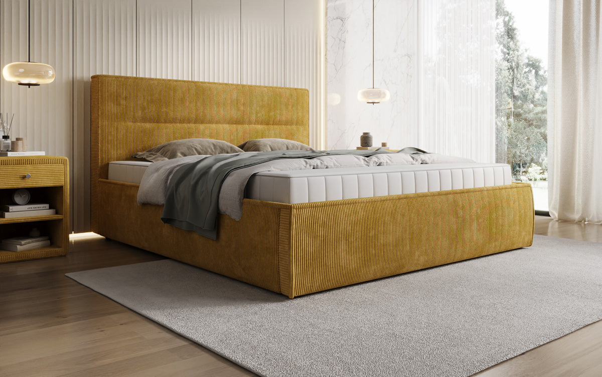 Designer upholstered bed Merry in Corduroy with storage