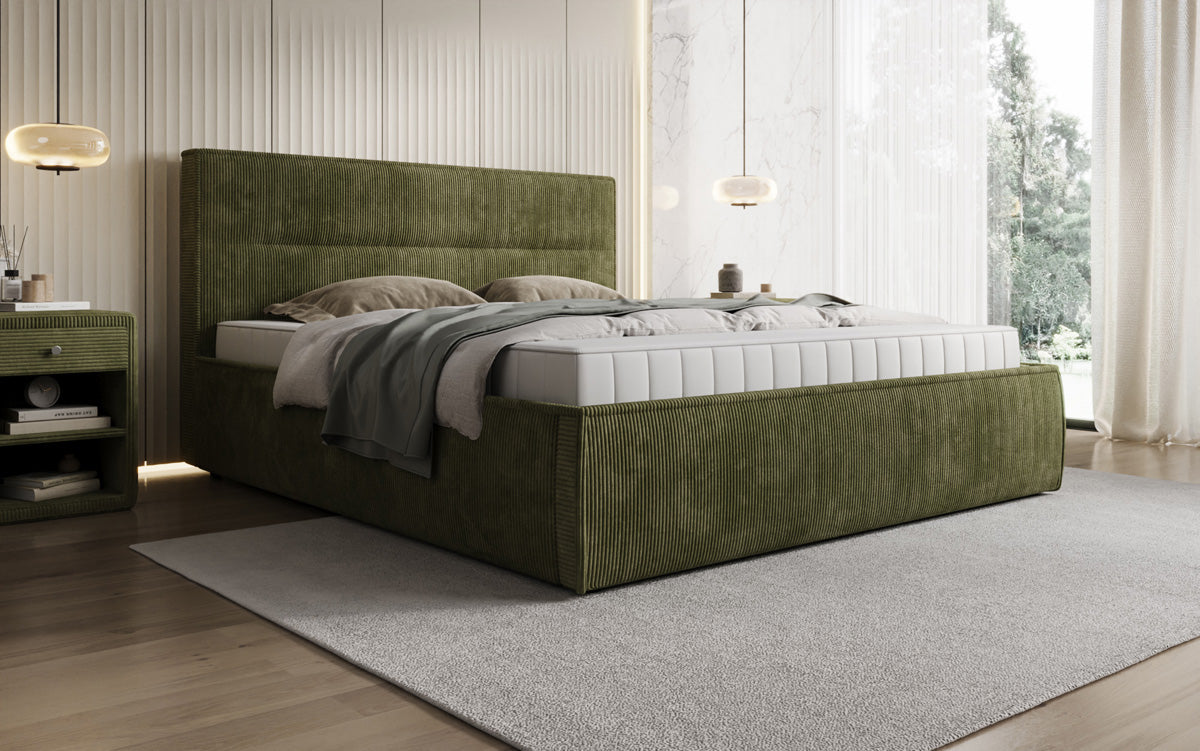 Designer upholstered bed Merry in Corduroy with storage