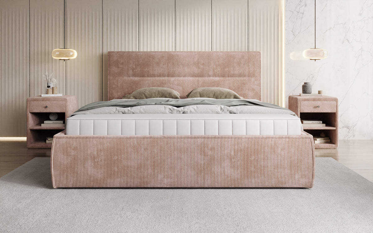Designer upholstered bed Merry in Corduroy with storage