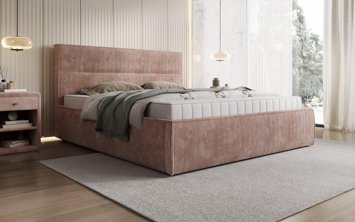Designer upholstered bed Merry in Corduroy with storage