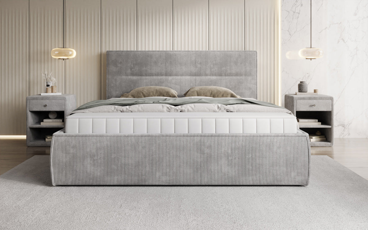 Designer upholstered bed Merry in Corduroy with storage