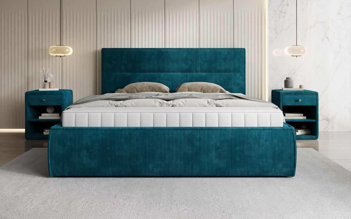 Designer upholstered bed Merry in Corduroy with storage