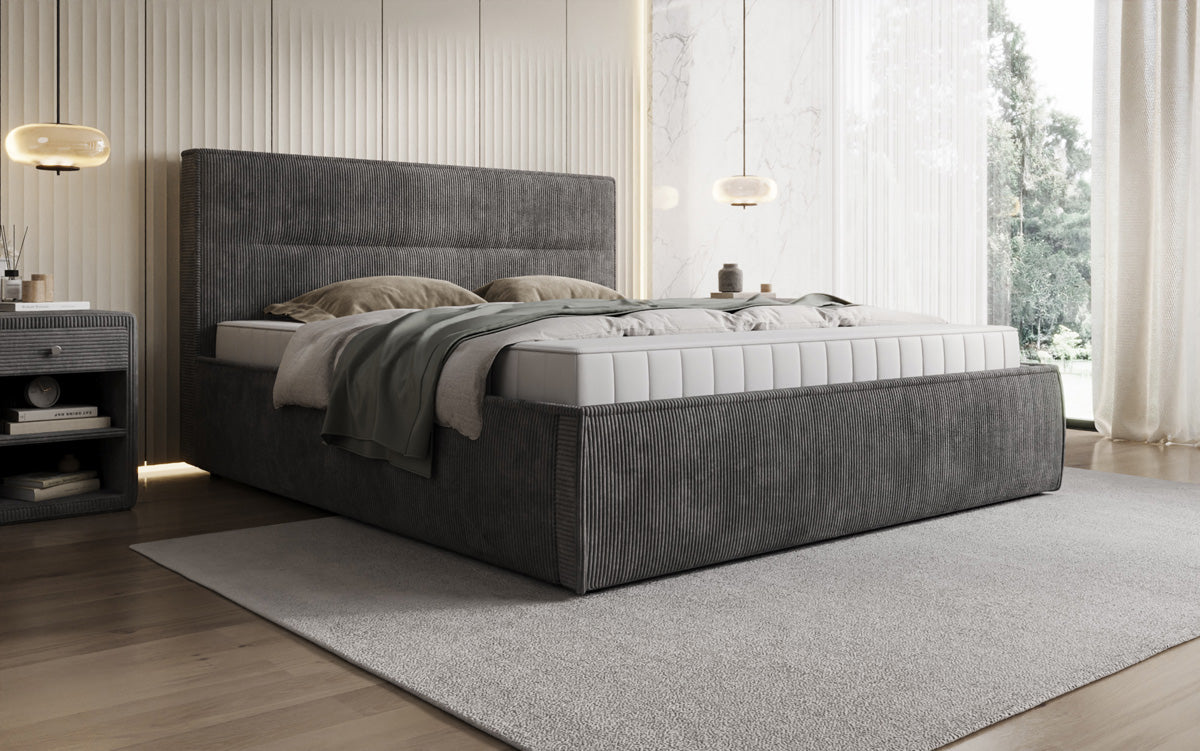 Designer upholstered bed Merry in Corduroy with storage