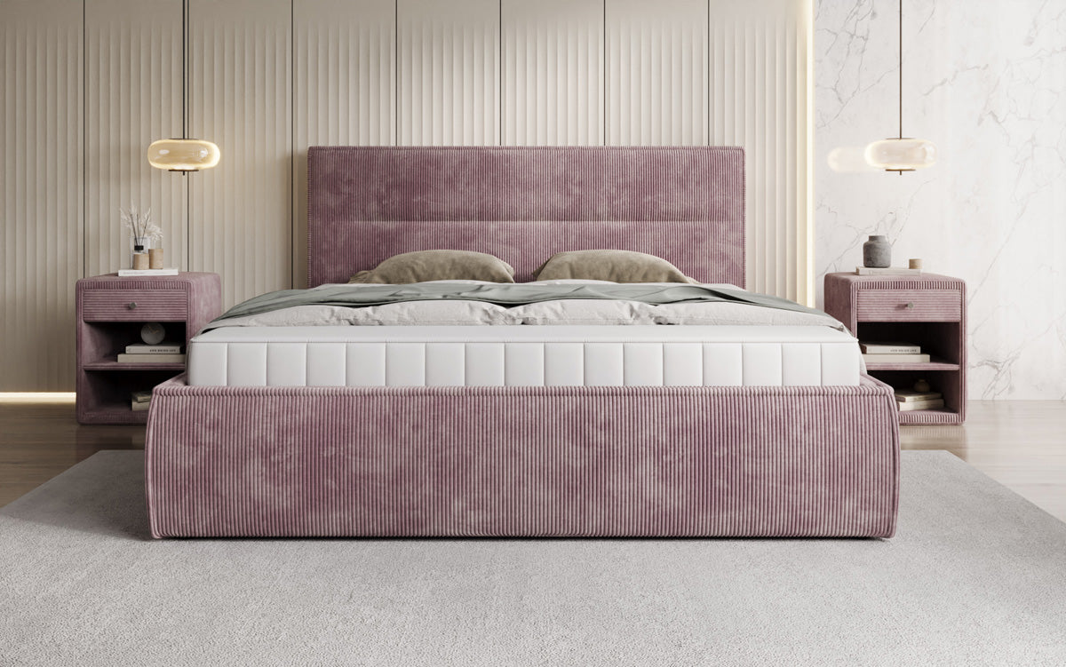 Designer upholstered bed Merry in Corduroy with storage