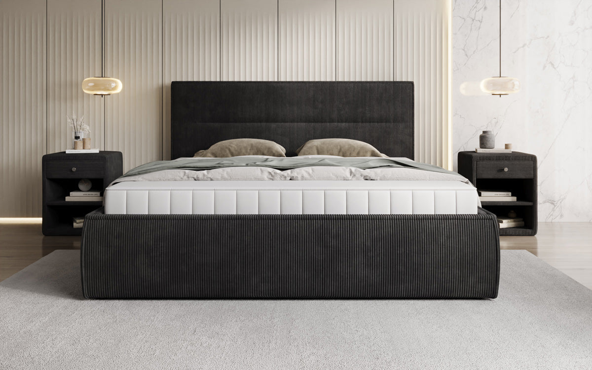 Designer upholstered bed Merry in Corduroy with storage