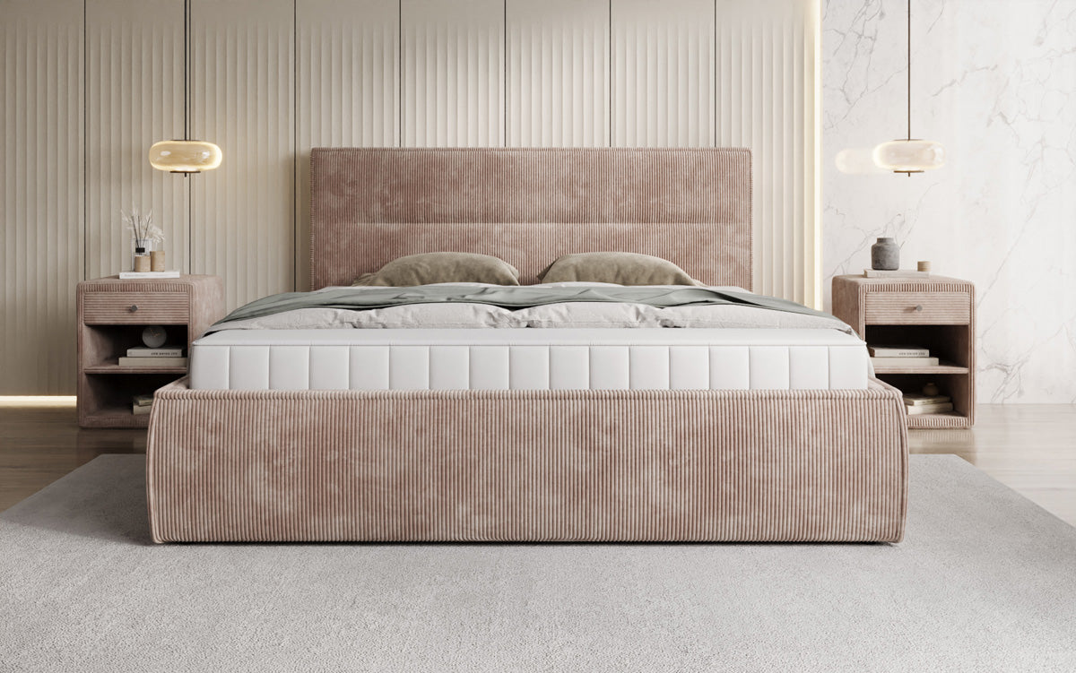 Designer upholstered bed Merry in Corduroy with storage